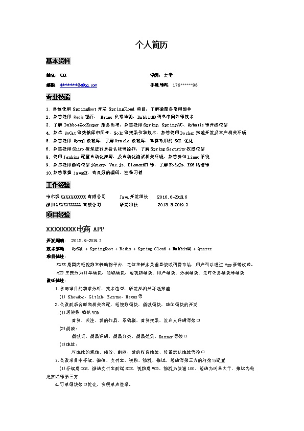 4907_JAVA软件开发类岗位求职简历模板  - 市场营销简历模板